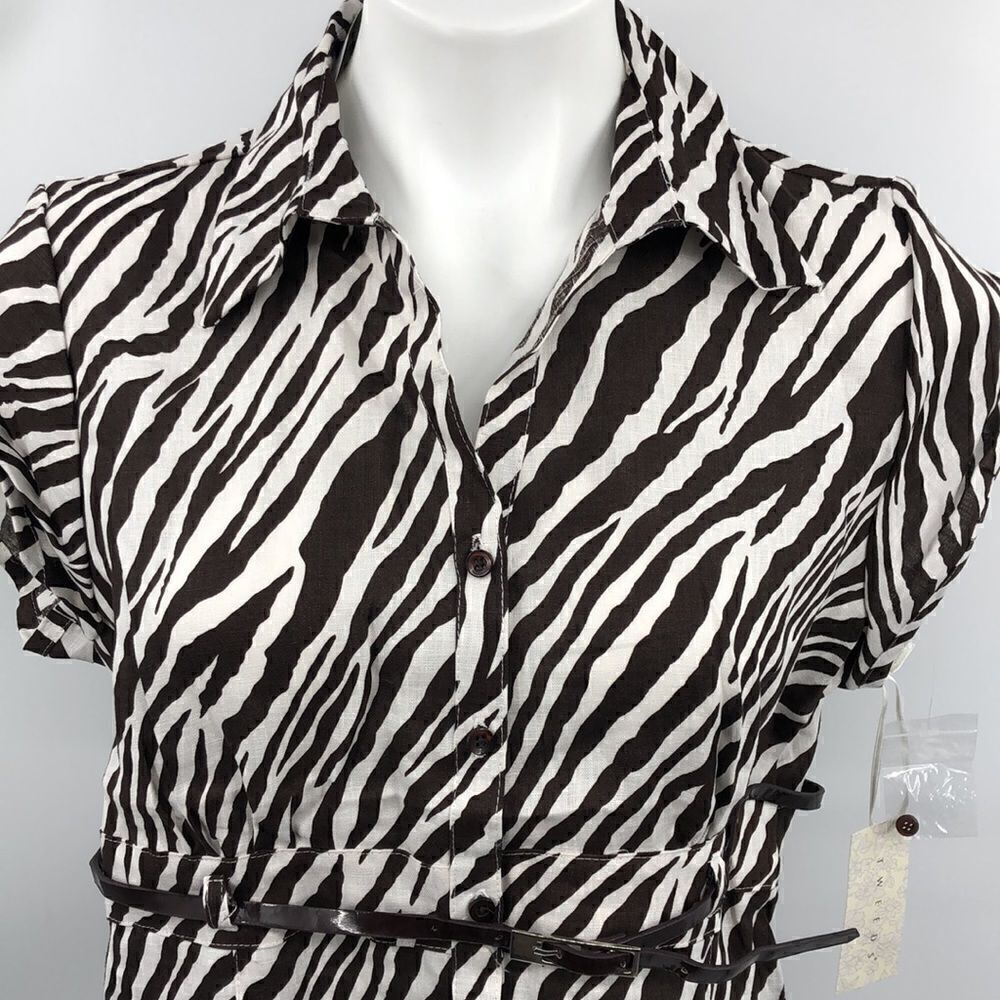 Tweeds large linen zebra print belted top